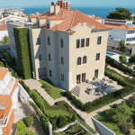Empreendimento Galardi com amplos jardins vista para a baía de cascais e para a serra de sintra